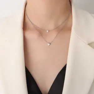 P001-Steel XINGX Imitation Pearl Double-Layer Necklace
