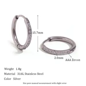 Rounded Edge Zircon Earrings-Steel Color 16mm