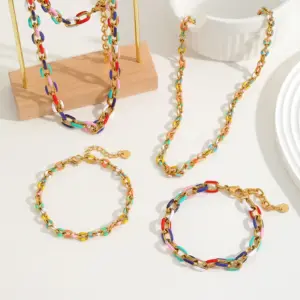 Wholesale Jewelry Basic Simple Style Geometric 304 Stainless Steel 18K Gold Plated Enamel Plating Bracelets Necklace