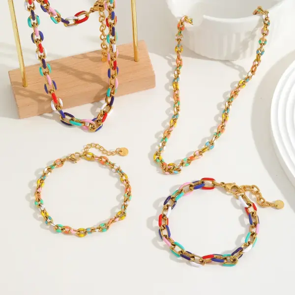 Wholesale Jewelry Basic Simple Style Geometric 304 Stainless Steel 18K Gold Plated Enamel Plating Bracelets Necklace