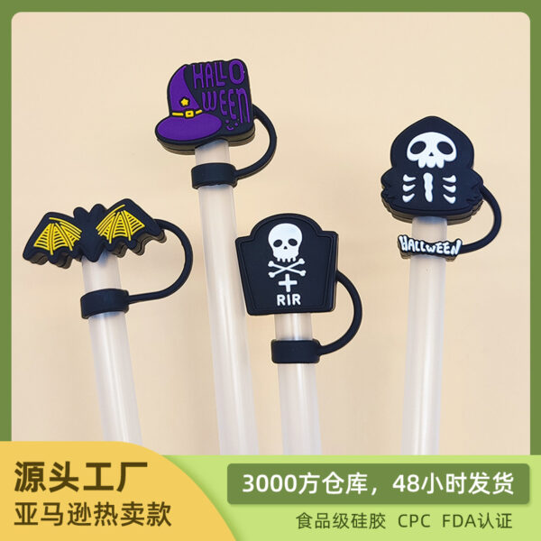 Wholesale New 10mm food grade silicone straw plug Halloween straw cap stanley accessories straw sleeve