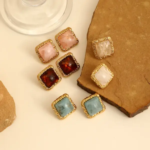 1 Pair Elegant Romantic Round Square Heart Shape 304 Stainless Steel Ear Studs