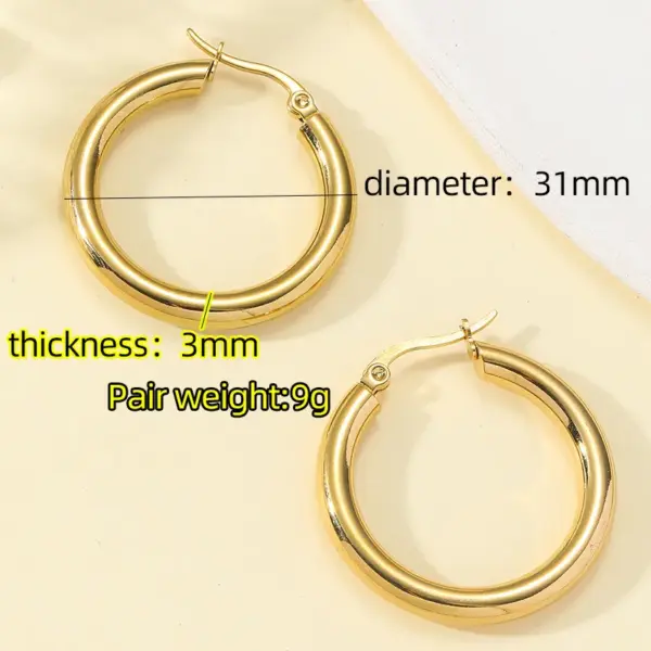 Wholesale PVD Coated Real Gold Plated 18K Gold Round 304 Stainless Steel Elegant Simple Style Waterproof Non Tarnish 304 Stainless Steel Hoop Earrings