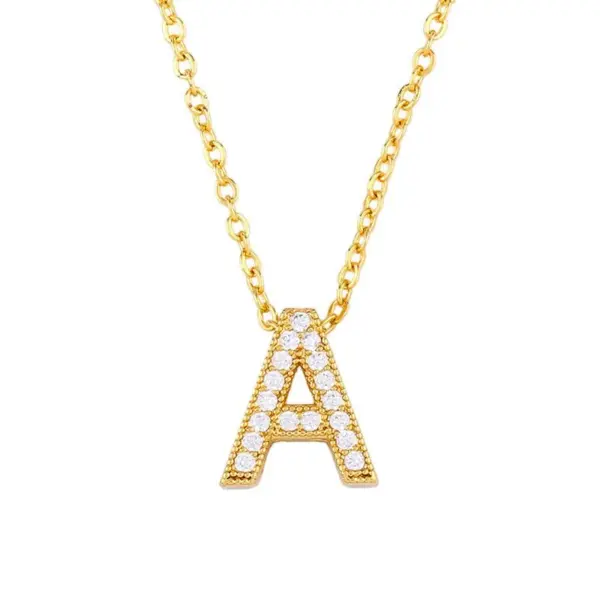 Wholesale Fashion Letter Copper Gold Plated Zircon Necklace