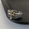 Wholesale Chiba Original Retro S925 Thai Sier Wings Cross Graiti Letter Open Ring Domineering Personalized Men's Ring