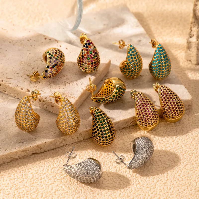 Wholesale 1 Pair Vintage Style French Style Simple Style Water oplets Inlay Copper Zircon Ear Studs