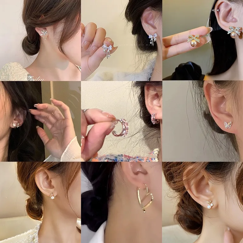Wholesale 1 Pair Cute Sweet Heart Shape Bow Knot Imitation Pearl Alloy Copper op Earrings