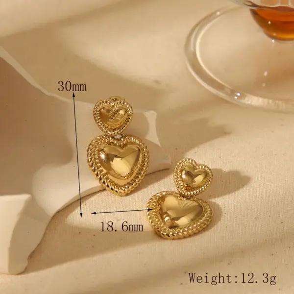Wholesale 1 Pair Commute Red Heart 304 Stainless Steel 18K Gold Plated Ear Studs