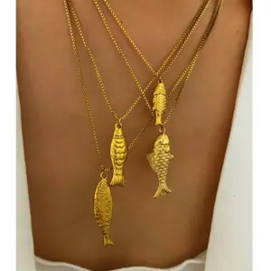 Wholesale 304 Stainless Steel Small Fish PVD Coated Acrylic Real Gold Plated Vintage Style Classic Style Waterproof Non Tarnish Irregular Surgical Steel Cross Chain Box Chain Lobster Trigger Clasp Closure Gold Silver Pendant Necklace