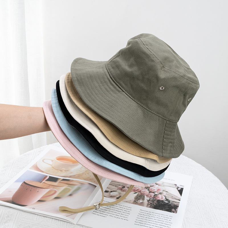 Wholesale Spring and Autumn Japanese Contrast Color Windproof Rope Fisherman Hat Men's Trendy Riding Solid Color Fishing Sun Hat Sunshade Hat Women's