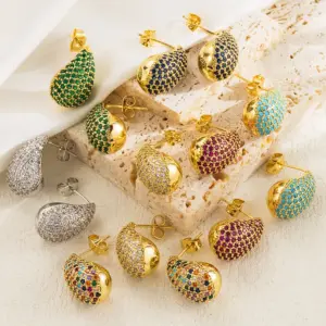 1 Pair Simple Style Classic Style Water Droplets Enamel Plating Inlay Copper Rhinestones 18k Gold Plated Ear Studs