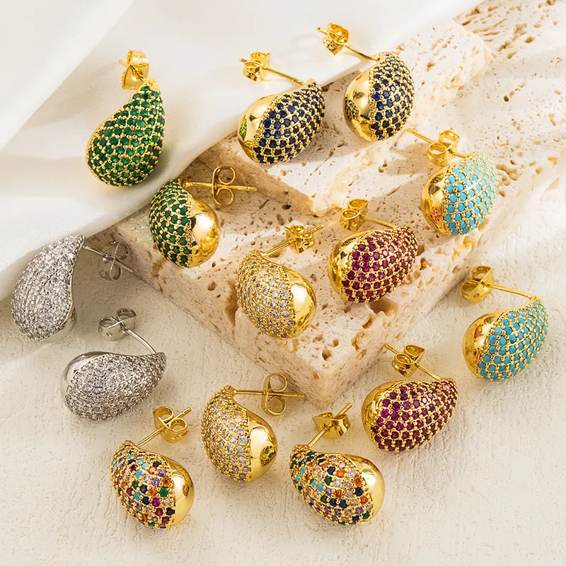 Wholesale 1 Pair Simple Style Classic Style Water oplets Enamel Plating Inlay Copper Rhinestones 18k Gold Plated Ear Studs