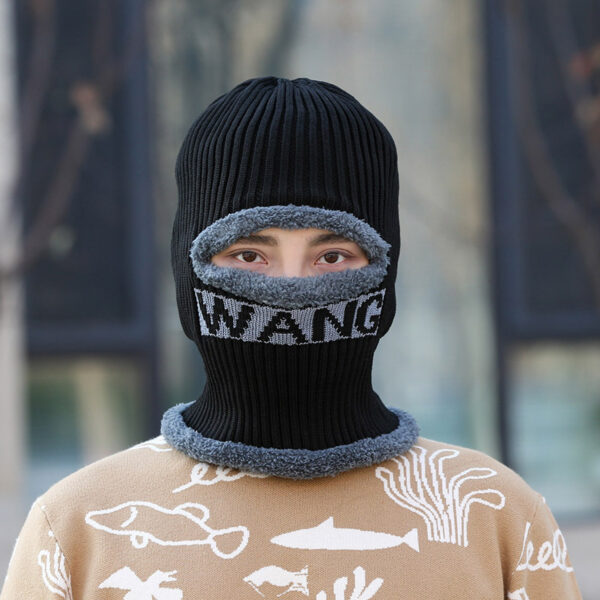 Wholesale Men's fleece-lined, thick, warm, woolen, one-piece winter cap for cycling, face protection, and cold protection.