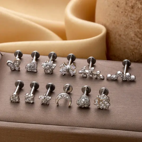 1 Piece Lip Rings Simple Style Heart Shape Flower Butterfly 316L Stainless Steel Copper Waterproof Non Tarnish Surgical Steel Zircon