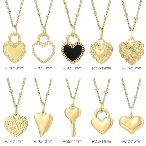 Wholesale PVD Coated 18K Gold Plated Heart Shape Titanium Steel Simple Style Waterproof Non Tarnish Titanium Steel Pendant Necklace