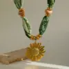 Wholesale Artistic Style Stainless Steel 18K Gold Plated Ceramic Heart Pendant Tie Dye Cloth Strip Necklace For Women Casual Elegant Vintage