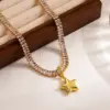 Wholesale Elegant Glam Pentagram Heart Shape Copper 18k Gold Plated Zircon Pendant Necklace In Bulk