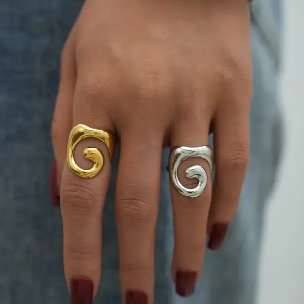 Ion Plating (IP) Real Gold Plated 18K Gold Vortex 304 Stainless Steel IG Style Vacation Simple Style Waterproof Non Tarnish Open Rings