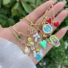 Wholesale Jewelry Retro Classic Style Cross Heart Shape Strawberry Copper Zircon 18K Gold Plated Multi Charms Necklace Twisted Rope Chain