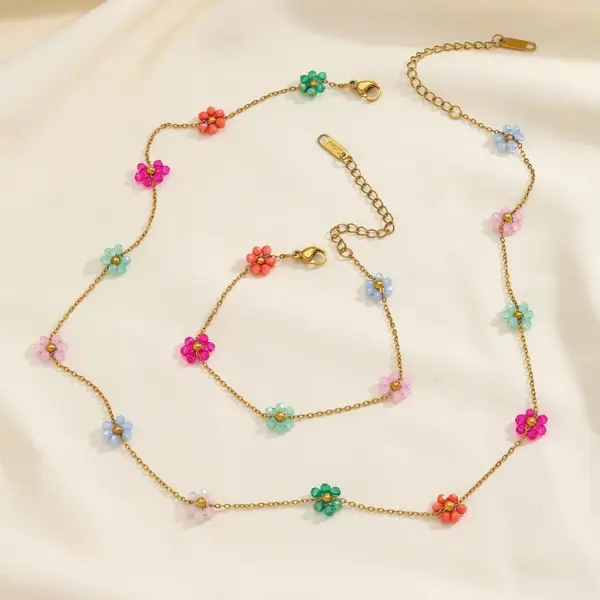 Wholesale Jewelry Casual Elegant Cute Flower 304 Stainless Steel 18K Gold Plated Plating Cuban Link Chain Curb Chain Bracelets Necklace