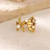 Wholesale PVD Coated Real Gold Plated Starfish Shell 304 Stainless Steel Elegant Lady Waterproof Non Tarnish Open Rings