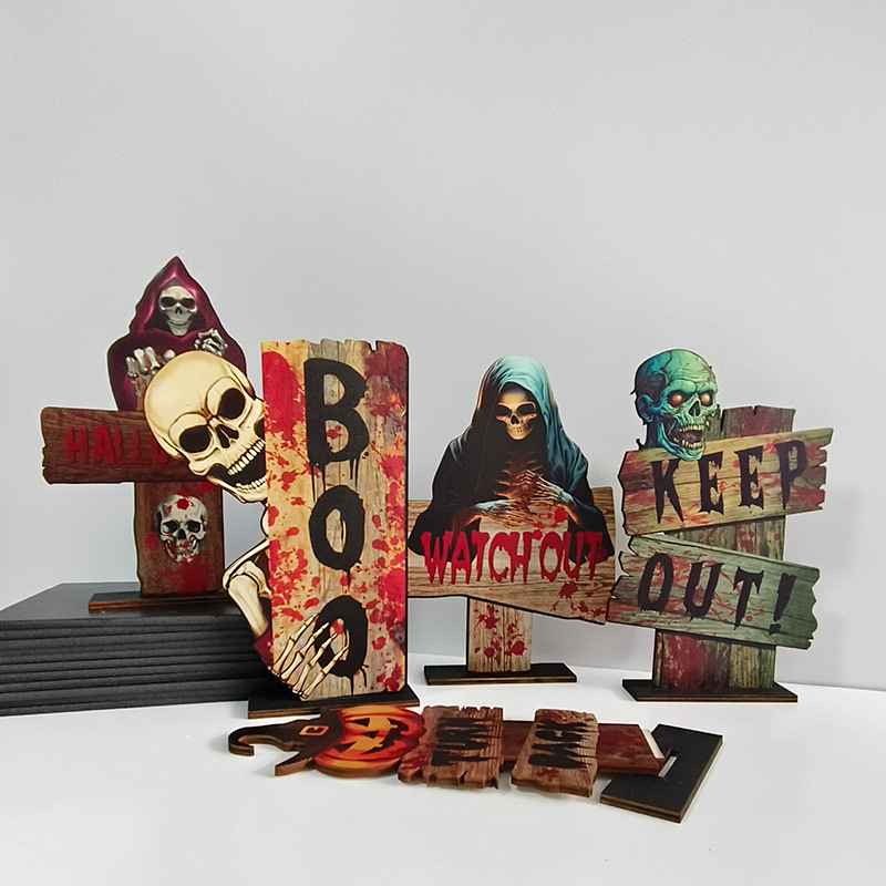 Wholesale Retro Decorative Ornaments Ghost Festival Cross Ghost Desktop Ornaments Creative Wooden Holiday Decoration
