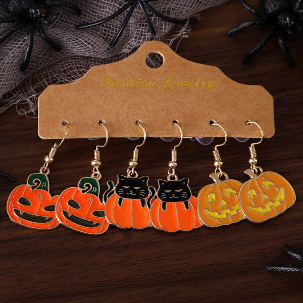 oly-8b23a9cabff6943343a29265608b5063 Wholesale Cross-Border New Halloween Black Cat Grimace Pumpkin Pendant Oil Drop Earrings Set Halloween Party Earrings Gift