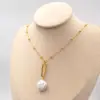 Wholesale Freshwater Pearl Ferroalloy Round Vacuum Plating Gold Plated Vintage Style Baroque Style Chain Cable Chain Gold Pendant Necklace
