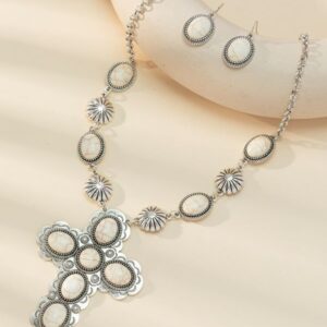 Wholesale Cross-border Europe and the United States New Vintage cross necklace turquoise earrings Bohemia original design