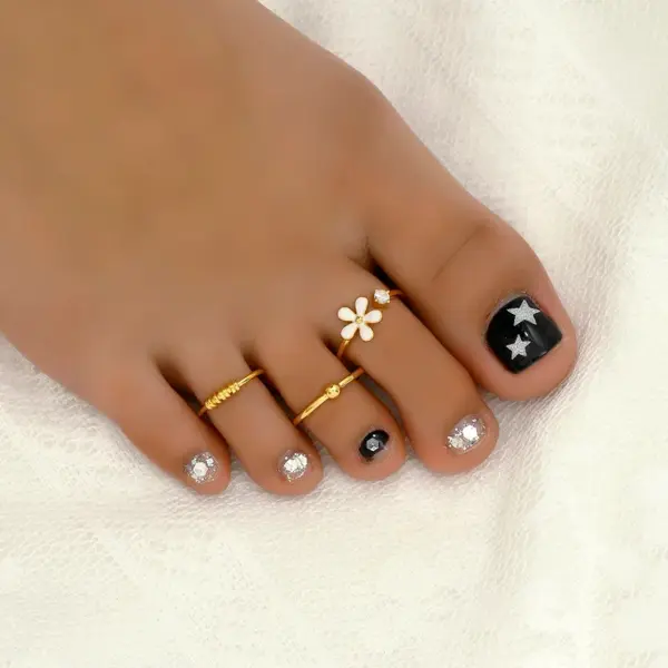 Wholesale Vacation Simple Style Flower Bow Knot Copper Enamel Plating Inlay Zircon 18k Gold Plated Women's Toe Rings