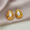 Wholesale PVD Coated 18K Gold Plated Water Droplets 304 Stainless Steel Retro Baroque Style Classic Style Waterproof Non Tarnish Ear Studs