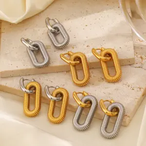 Wholesale 304 Stainless Steel Oval PVD Coated 18K Gold Plated Simple Style Waterproof Non Tarnish Gold Steel Color Drop Earrings