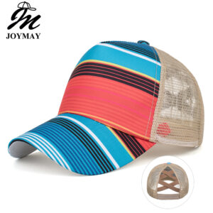 Wholesale Digital print striped cross elastic ponytail baseball net cap baseball cap cap Sun cap B759