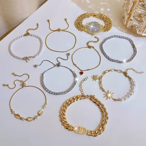 Wholesale Copper Beaded Plating Inlay Heart Shape Flower Bow Knot Pearl Zircon Bracelets
