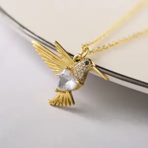 Wholesale Cute Animal Bird Copper Plating Inlay Zircon Pendant Necklace