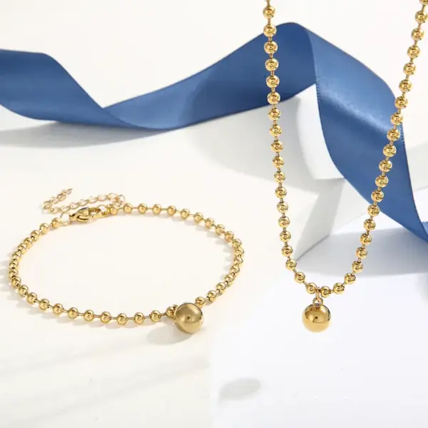 Wholesale PVD Coated 18K Gold Plated Solid Color Stainless Steel Streetwear Waterproof Non Tarnish Bracelets Necklace