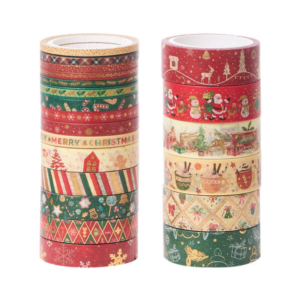 Wholesale Christmas thin strip washi tape, elegant Christmas gold foil DIY decorative washi tape for journals.