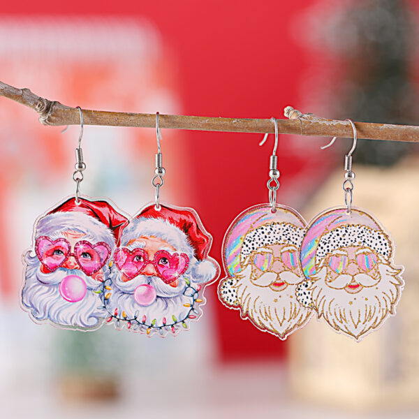 Wholesale Christmas heart-shaped sunglasses, quirky leopard print pendant earrings, Y2K acrylic earrings