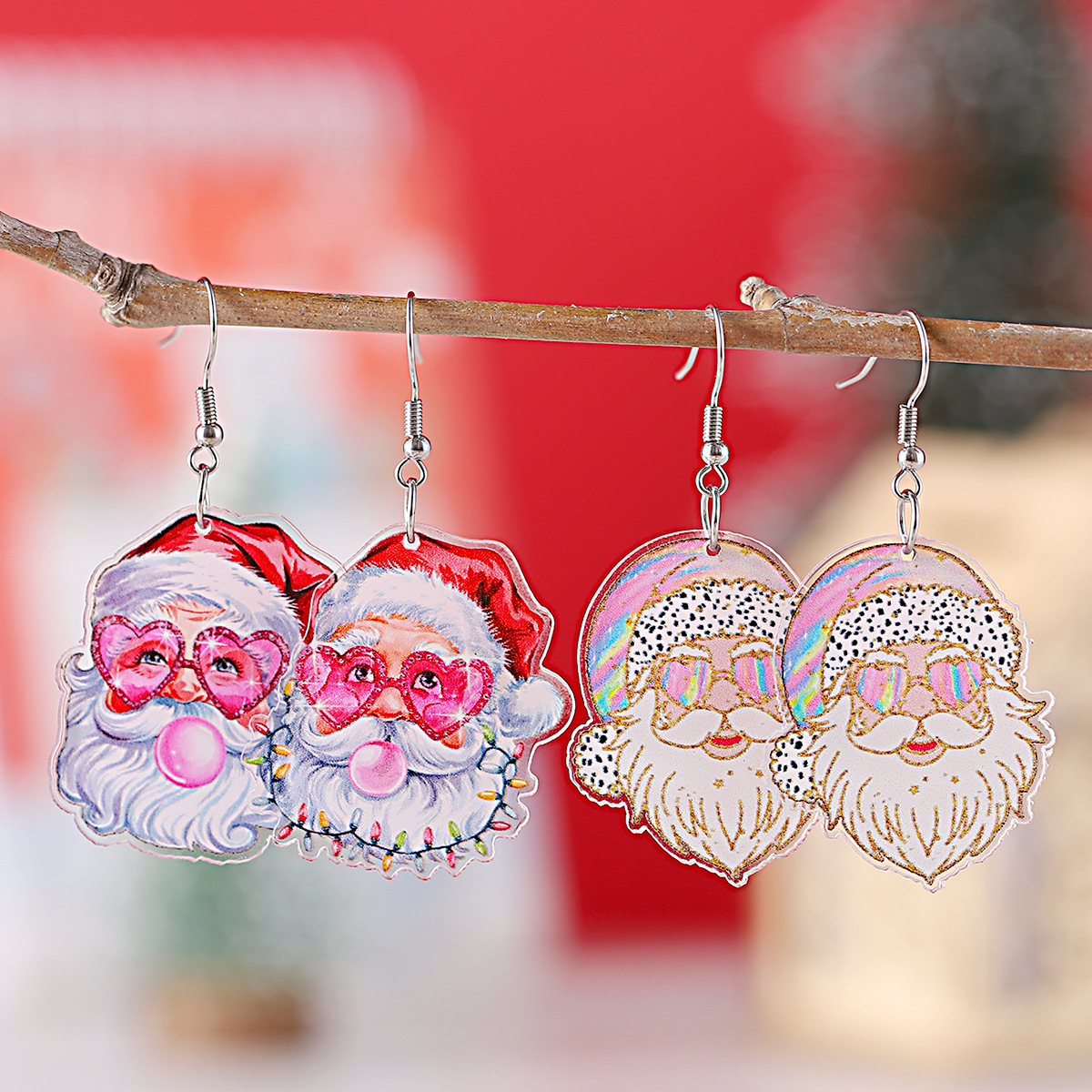 Wholesale New cross-border Christmas heart-shaped sunglasses, quirky leopard print pendant earrings, Y2K acrylic earrings