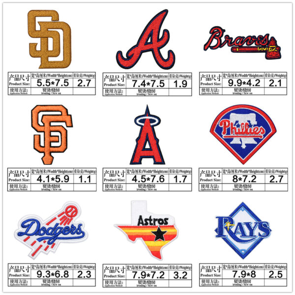 Wholesale In stock baseball team badge embroidery team logo cloth stickers clothes bag decoration decals repair hole patch stickers