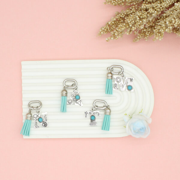 oly-8b5dbe40da1489b63f7d7c7f6f7ceee4 Wholesale New ethnic style turquoise 26 letter tassel shoe charm, bag pendant, jewelry wholesale, cross-border e-commerce, Xiaohongshu