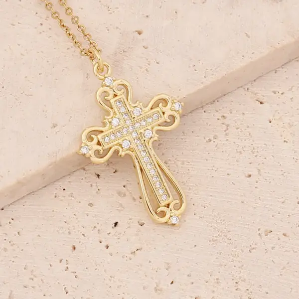 Wholesale New Copper Micro-set Zircon Cross Necklace Hip-hop 18k Gold Pendant Virgin Necklace