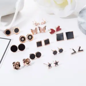 Wholesale Retro Star Heart Shape Butterfly Titanium Steel Inlay Rhinestones Earrings 1 Pair