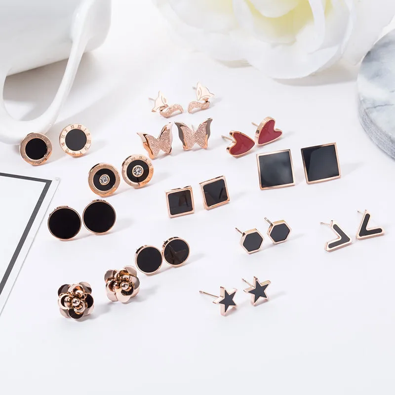 Wholesale Retro Star Heart Shape Butterfly Titanium Steel Inlay Rhinestones Earrings 1 Pair