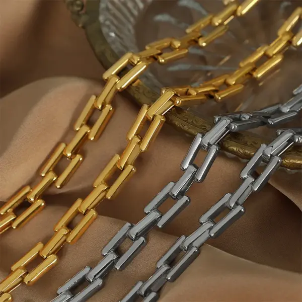 PVD Coated Real Gold Plated Geometric Titanium Steel Simple Style Waterproof Non Tarnish Bracelets Necklace