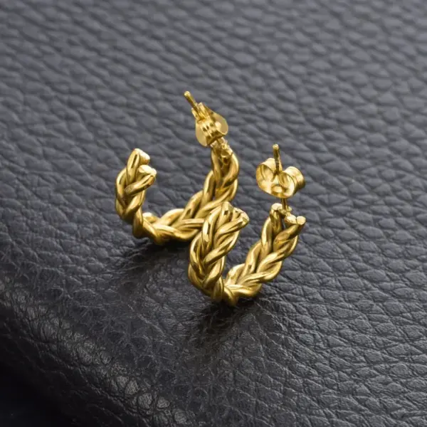 PVD Coated Real Gold Plated 18K Gold Twist Titanium Steel Simple Style Waterproof Non Tarnish Ear Studs