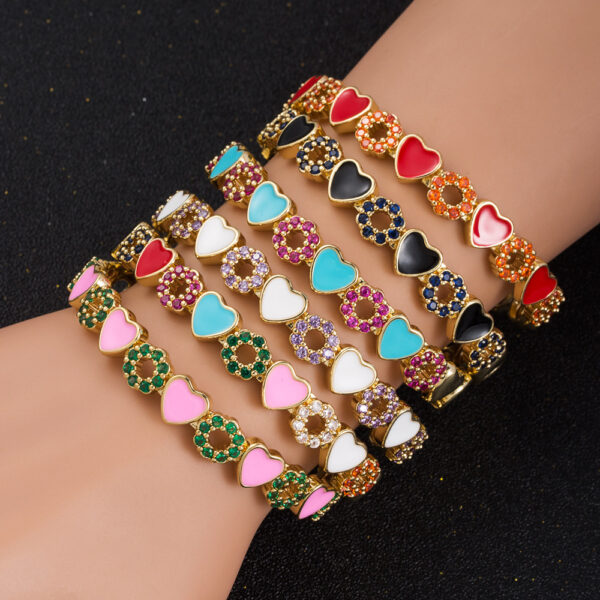 Wholesale Cross-border wholesale copper inlaid zircon enamel drop oil love heart bracelet Tennis bracelet ins fashion Open bracelet