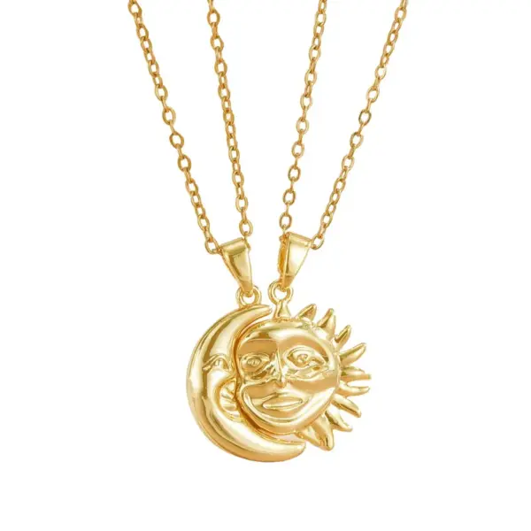 Wholesale Jewelry Elegant Glam Sun Moon 304 Stainless Steel Copper Zircon Plating Pendant Necklace