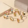 Wholesale Jewelry Retro Sweet Stripe Flower 304 Stainless Steel Enamel Open Rings