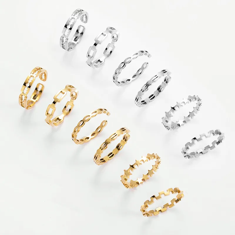 Wholesale PVD Coated 18K Gold Real Gold Plated Geometric 304 Stainless Steel Simple Style Waterproof Non Tarnish Rings